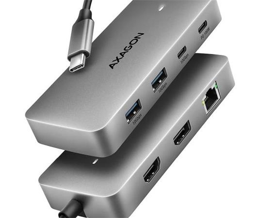 AXAGON HMC-CUB83X2, USB 10Gbps hub, 2x USB-A, USB-C, HDMI & DP 4k/144Hz, RJ-45 GLAN, PD 100W, kabel USB-C 15cm