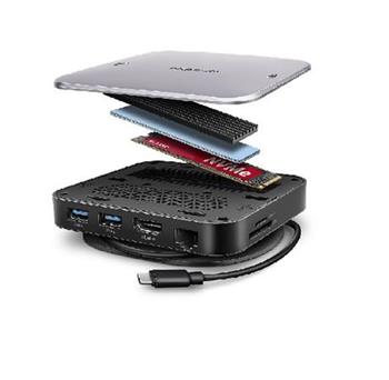 AXAGON HMC-UFO, USB 10Gbps hub, 2x USB-A, USB-C, HDMI 4k/60, RJ-45, M.2 slot, SD/mSD, audio, PD 100W, kabel USB-C 65cm