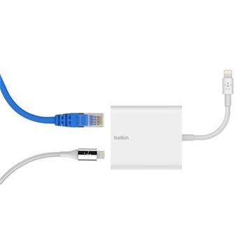 Belkin Lightning adaptér/rozdvojka 1x Lightning M/ 1x Lightning F + Ethernet RJ45