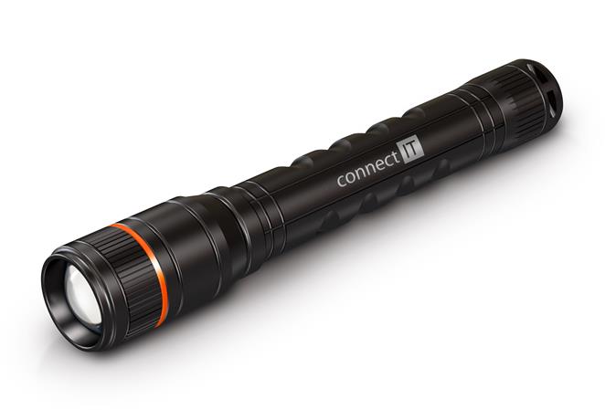CONNECT IT GLEAM 300 LED ruční svítilna 2x AA, 300 lm, hliníková, voděodolná, černá