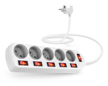 CONNECT IT prodlužovací kabel , 5 zásuvek, 2 m, s vypínači (bílá)