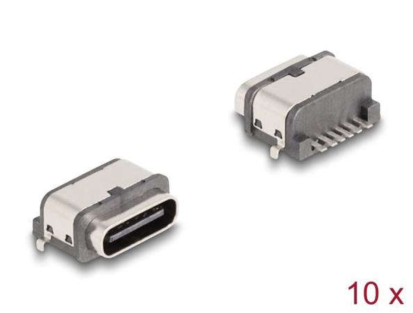 Delock 6-pinový SMD konektor z USB 5 Gbps na zásuvku USB Type-C™ se dvěma kovovými západkami k montáži pájením, 10 ks