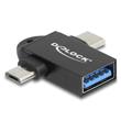 Delock Adaptér USB 10 Gbps typu 2 v 1 ze zásuvky USB-A na zástrčku USB Type-C™ + zástrčku USB Micro-B, OTG