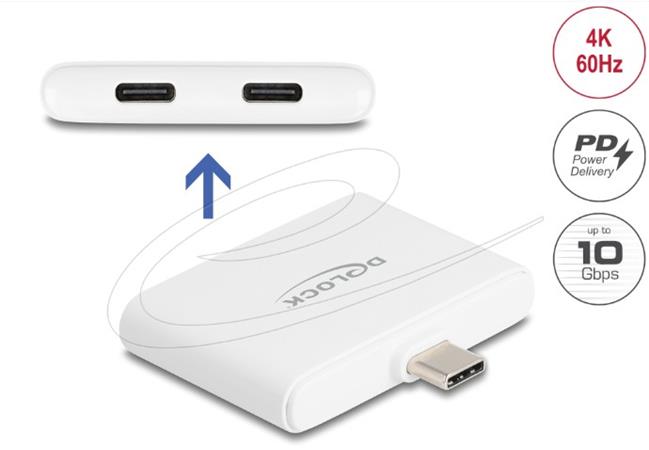 Delock Adaptér z rozhraní USB Type-C™ na USB-C™ Data 10 Gbps a Video 4K, 60 Hz + USB Type-C™, PD, 92 W