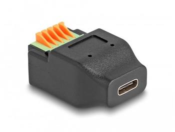 Delock Adaptér ze zásuvkového konektoru USB Type-C™ 2.0 na svorkovnici, s tlačítkem