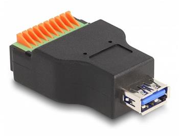 Delock Adaptér ze zásuvky rozhraní USB 3.2 Gen 1 Typu-A na svorkovnici, s tlačítkem