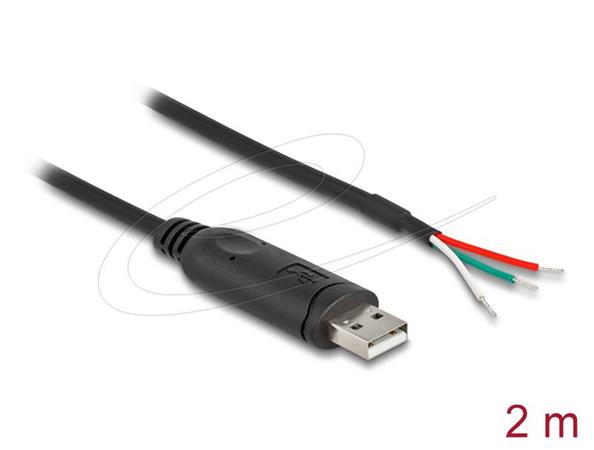 Delock Adaptérový kabel z rozhraní USB 2.0 Typu-A na sériové rozhraní RS-485 s třemi volnými konci vodičů, 2 m