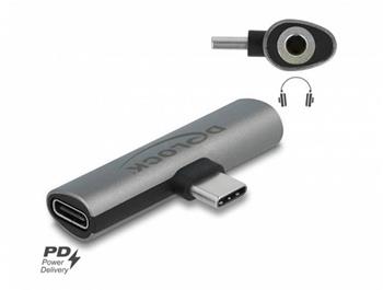 Delock Audio adaptér z USB Type-C™ na zásuvkový stereofonní konektor a USB Type-C™ PD, šedý