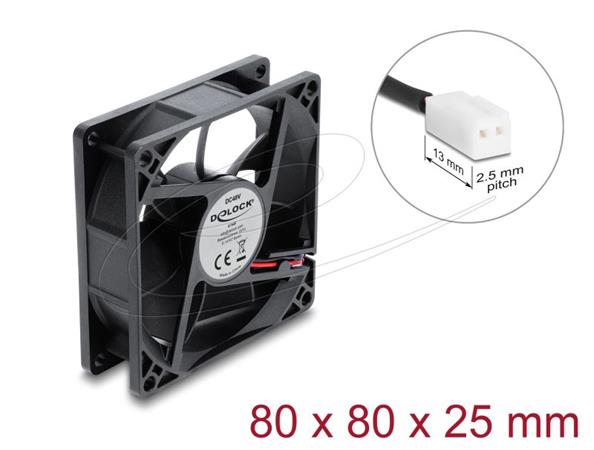 Delock Axiální ventilátor 48 V DC, 80 x 80 x 25 mm s 2-pinovým zásuvkovým konektorem ventilátoru, černý