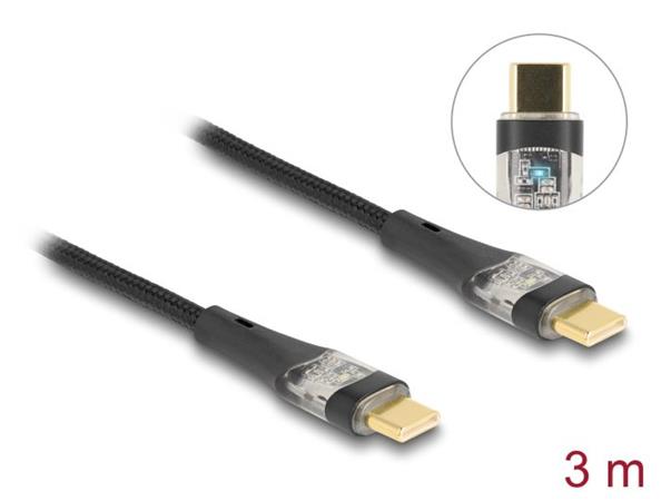 Delock Datový a rychlonabíjecí kabel USB 2.0 ze zástrčky rozhraní USB Type-C™ na zástrčku, průhledný, PD 3.0 100 W, 3 m