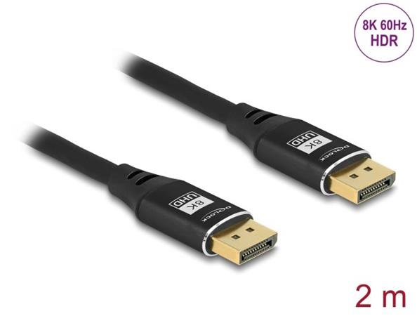 Delock DisplayPort kabel 8K 60 Hz 2 m černý kov