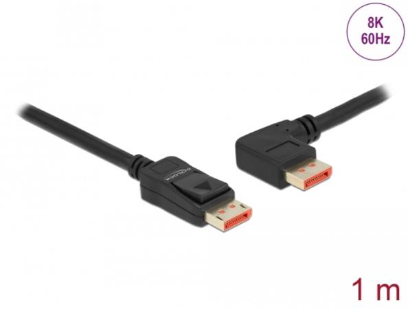 Delock DisplayPort kabel samec přímý na samec 90° pravoúhlý vlevo 8K 60 Hz 1 m