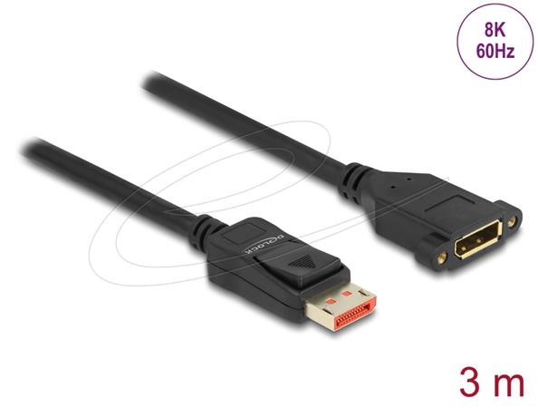 Delock DisplayPort prodlužovací kabel s panelovým uchycením 8K 60 Hz 3 m