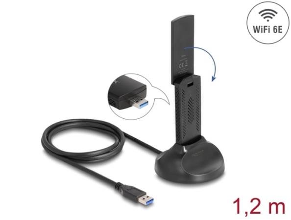 Delock Dvoupásmový Wi-Fi 6E WLAN USB adaptér AX5400 (2 x 2402 + 574 Mbps)