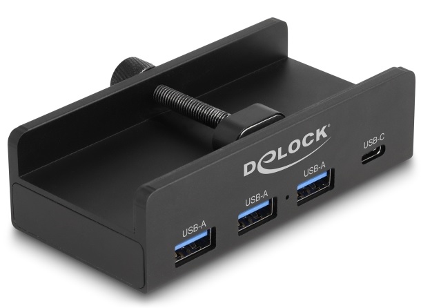 Delock Externí 4 portový rozbočovač USB 5 Gbps, 3 x USB Typ-A a 1 x USB Type-C™, s pojistným šroubem