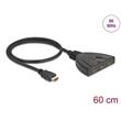 Delock HDMI Switch 3 x vstupní porty HDMI na 1 x výstupní port HDMI, 8K 60 Hz s integrovaným kabelem 60 cm