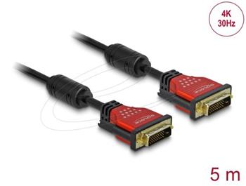 Delock Kabel DVI 24+1 samec > DVI 24+1 samec 5 m červený kovová spona