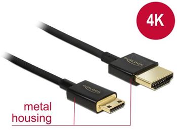 Delock Kabel High Speed HDMI s Ethernetem - HDMI-A samec > HDMI Mini-C samec 3D 4K 2 m Slim Premium