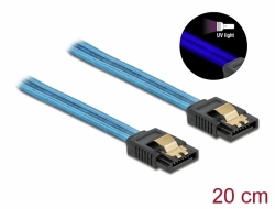 Delock Kabel SATA 6 Gb/s s UV zářivým efektem, modrý, 20 cm