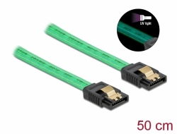 Delock Kabel SATA 6 Gb/s s UV zářivým efektem, zelený, 50 cm