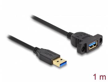 Delock Kabel SuperSpeed USB 5 Gbps (USB 3.2 Gen 1) ze zástrčky USB Typu-A na zásuvku, 1 m, panelová montáž, černý