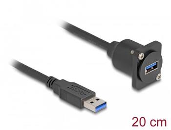 Delock Kabel typu-D, USB 5 Gbps ze zástrčky Typu-A na zásuvku Typu-A, černý, 20 cm