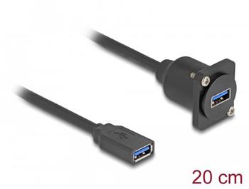 Delock Kabel typu-D, USB 5 Gbps ze zásuvky Typu-A na zásuvku Typu-A, černý, 20 cm