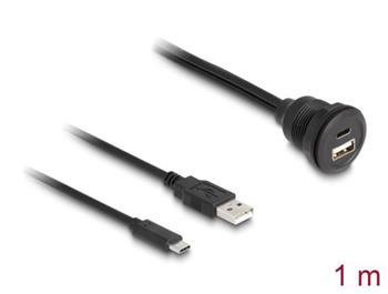 Delock Kabel USB 2.0, ze zástrčky USB Typ-A a zástrčky USB Type-C™ na zásuvku USB Typ-A a zásuvku USB Type-C™, k vestavění, 1 m