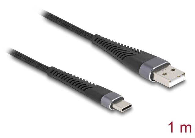 Delock Kabel USB 2.0 ze zástrčky USB Typ-A na zástrčku USB Type-C™, s prodlouženou ochranou proti ohybu, 1 m