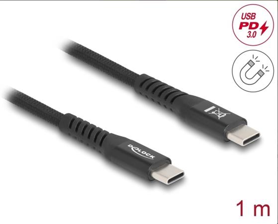 Delock Kabel USB 2.0 ze zástrčky USB Type-C™ na zástrčku, s magnetickým textilním pláštěm, PD 3.0, 60 W, 1 m