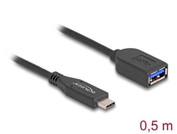 Delock Koaxiální kabel USB 10 Gbps, ze zástrčky USB Type-C™ na zásuvku Typ-A, délky 50 cm