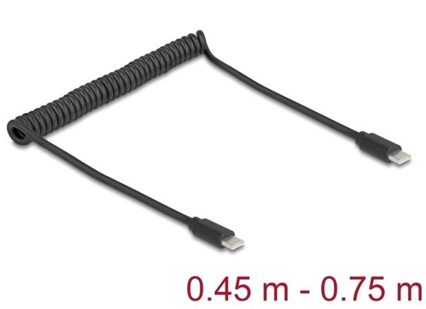 Delock Kroucený kabel USB 2.0 Type-C™ ze zástrčky na zástrčku 0,45 až 0,75 m, černý