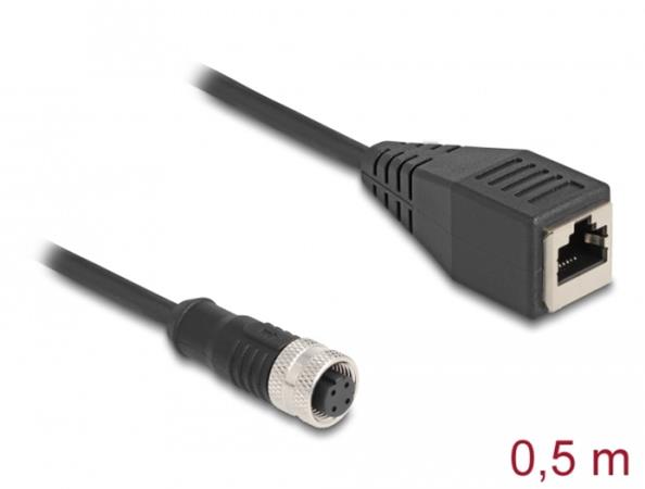 Delock M12 Adaptérový kabel, ze 4-pinové D-kódované zásuvky na zásuvku RJ45, délky 50 cm