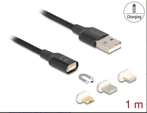 Delock Magnetická USB nabíjecí kabelová sada pro 8 Pin Lightning™ / Micro USB / USB Type-C™ černá 1 m