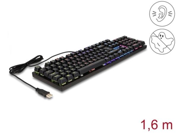 Delock Mechanická USB herní klávesnice, drátová, 1,6 m, černá, s RGB osvětlením