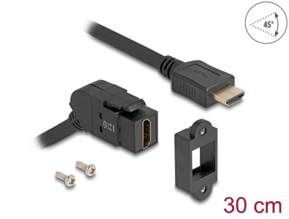 Delock Montáž na panel, HDMI, z úhlové zásuvky (45°) na zástrčku HDMI, s kabelem délky 30 cm, 8K 60 Hz, černá