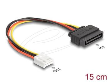 Delock Napájecí kabel SATA, z 15 pinové zástrčky na 1 x 4 pinovou zásuvku disketové mechaniky floppy, 15 cm