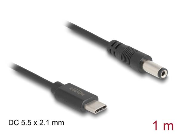 Delock Napájecí kabel z konektoru USB Type-C™ na stejnosměrný konektor 5,5 x 2,1 mmý, 1 m