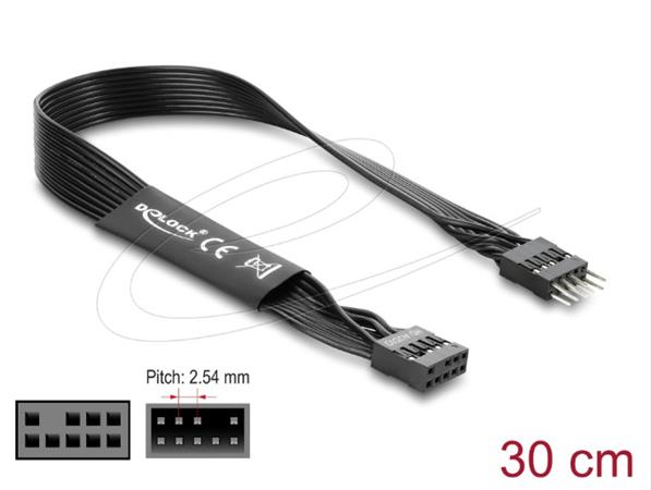 Delock Plochý kabel HD Audio, prodlužovací kabel základní desky, z 9 pinového konektoru na zásuvkový pinový konektor, 30