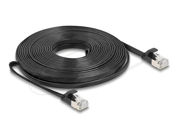 Delock Plochý patch kabel RJ45 zástrčka na zástrčku Cat.6A U/FTP 10 m, černý