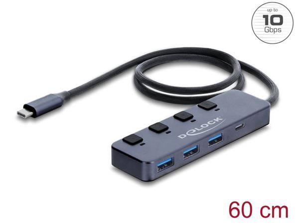 Delock Rozbočovač USB 10 Gbps se 3 x zásuvkami USB Typ-A a 1 x zásuvkou USB Type-C™ s vypínačem