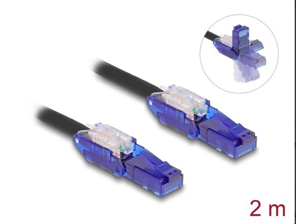 Delock Síťový kabel RJ45, Cat.6, UTP, s výklopnými zástrčkovými konektory (180°), 2 m