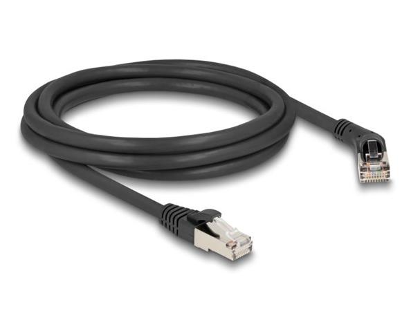 Delock Síťový kabel RJ45 Cat.6A S/FTP, ze zástrčky zalomené doprava 45° na přímou zástrčku, 2 m, černý