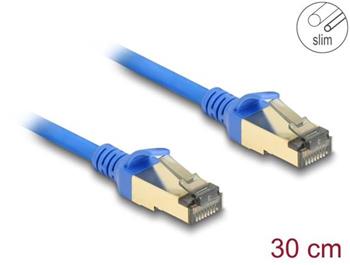 Delock Síťový kabel RJ45, Cat.8.1, F/FTP, tenký, 0,3 m, modrý