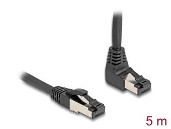 Delock Síťový kabel RJ45 Cat.8.1 S/FTP, zalomený nahoru o 90° / přímý, 5 m, černý