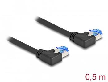 Delock Síťový kabel rozhraní RJ45 Cat.6A, S/FTP, levý pravoúhlý, 0,5 m, černý