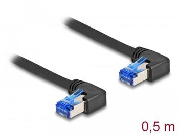 Delock Síťový kabel rozhraní RJ45 Cat.6A, S/FTP, pravý pravoúhlý, 0,5 m, černý