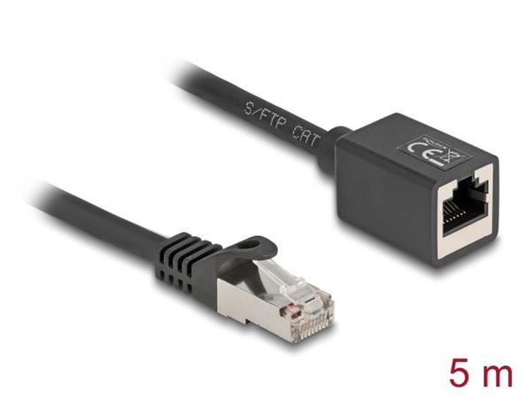 Delock Síťový prodlužovací kabel ze zástrčky RJ45 na zásuvku RJ45, Cat.6A, S/FTP, 5 m, černý