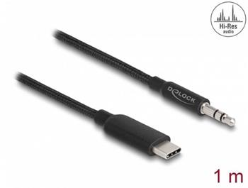 Delock Stereofonní audio kabel ze zástrčky USB Type-C™ na stereofonní zástrčkový konektor 3,5 mm, 3 pinový, 1 m, černý