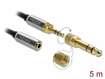 Delock Stereofonní prodlužovací kabel s tríkolíkovou zástrckou 3,5 mm na zásuvku rozmeru 6,35 mm 5m